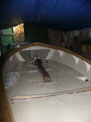 Cockpit sole painted with 3 coats Blakes non slip deck paint, and ready to start thinking about bolting and screwing things down. This where weâ€™re at as of the beginning of December 2013, only 5 years into the project!
Keywords: n18-sibrwd